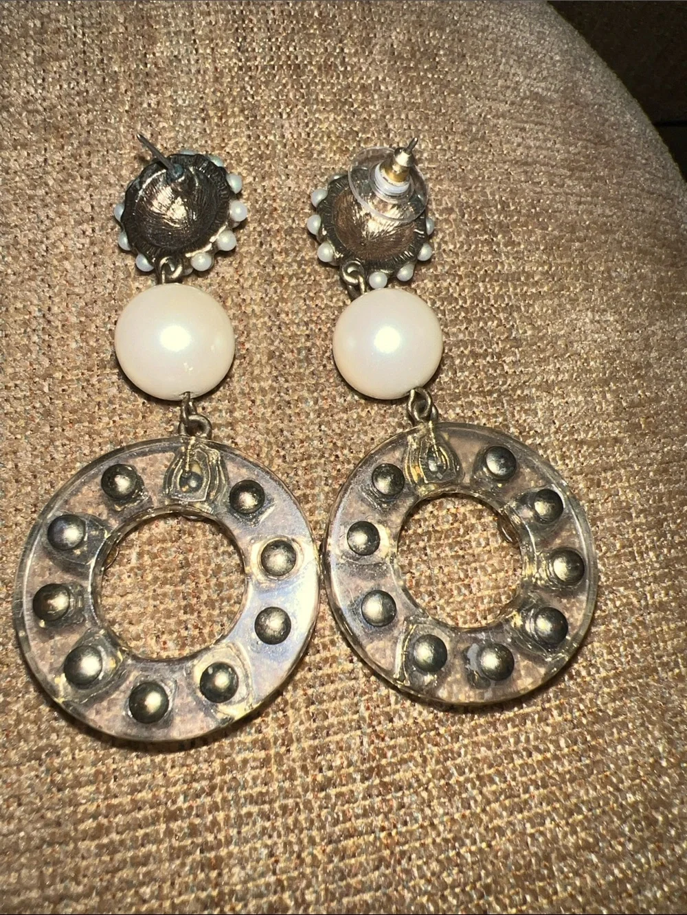 Ann Taylor Pearl Cluster & Crystal Hoop Drop Earrings - White